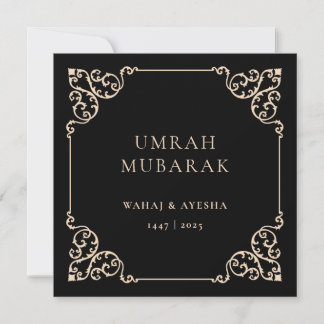 Black Umrah Mubarak Vintage Frame Greeting Card