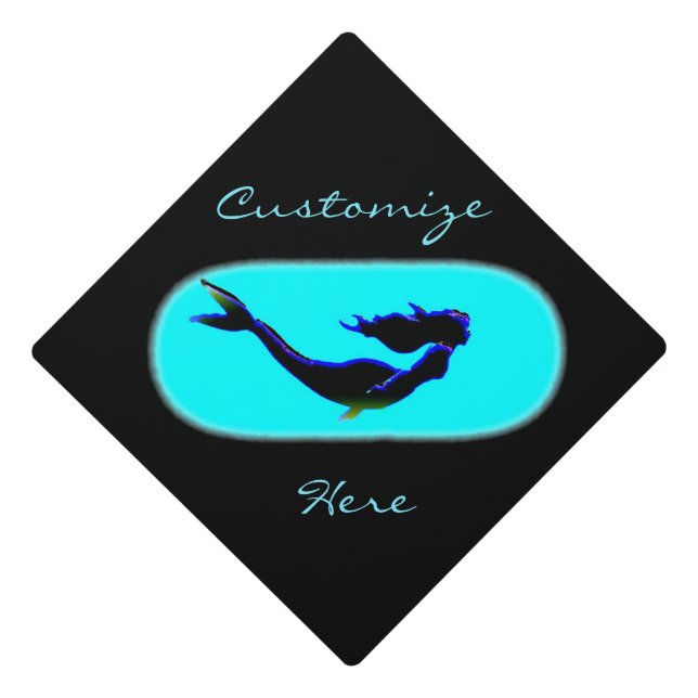 black underwater mermaid graduation cap topper (Front)