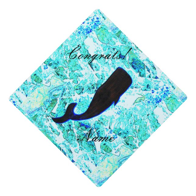 black underwater whale graduation cap topper (Front)