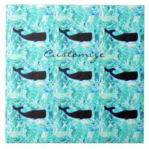 Black underwater whales swimming Thunder_Cove Tile