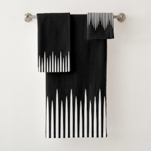 Black Uneven Staggered White Lines Bath Towel Set