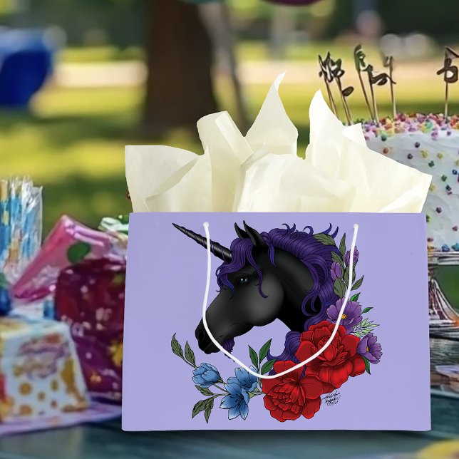Black Unicorn and Flowers Large Gift Bag (Creator Uploaded)