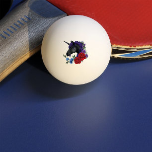 Black Unicorn and Flowers Ping Pong Ball