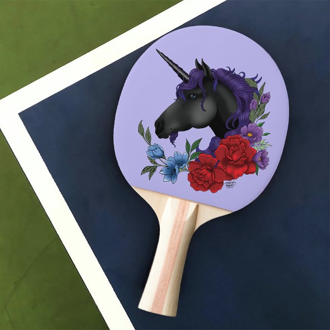 Black Unicorn and Flowers Ping Pong Paddle (Creator Uploaded)