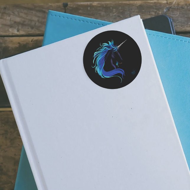 Black Unicorn Blue Silver Classic Round Sticker (Creator Uploaded)