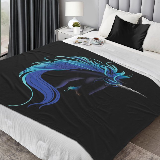 Black Unicorn Blue Silver Fleece Blanket (Creator Uploaded)