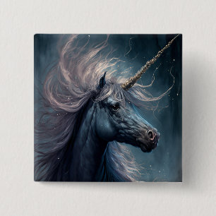 Black Unicorn Fantasy Art 2 Inch Square Button