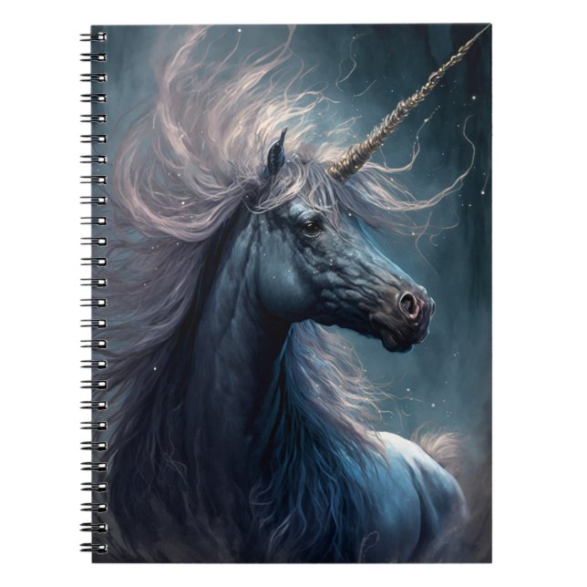 Black Unicorn Fantasy Art Notebook (Front)