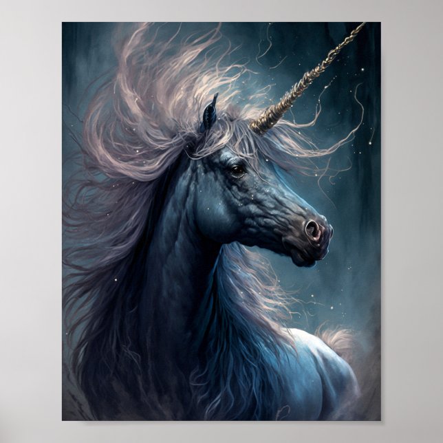 Black Unicorn Fantasy Art Poster (Front)
