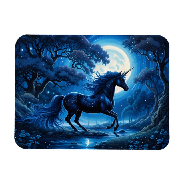 Black Unicorn Fantasy Full Moon Magnet (Horizontal)