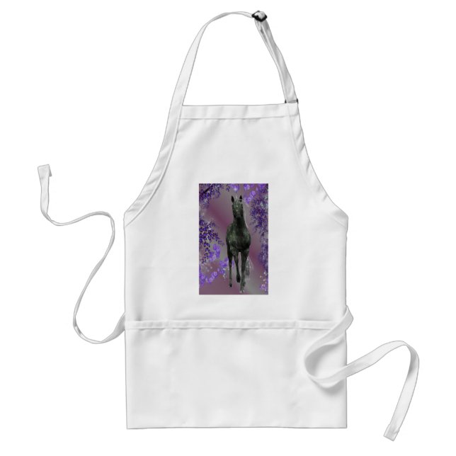 Black Unicorn Flowers Fantasy Apron (Front)