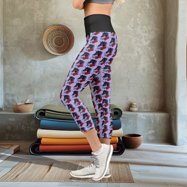 Black Unicorn Flowers Purple Capri Leggings (Creator Uploaded)
