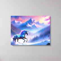 Black Unicorn in a Dreamy Winter Landscape