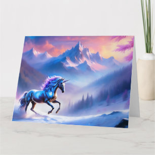 Black Unicorn in a Dreamy Winter Landscape Card