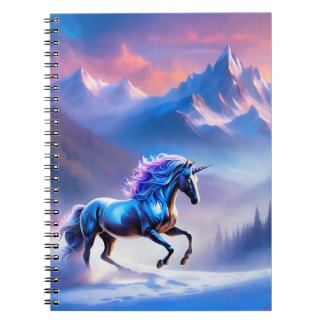 Black Unicorn in a Dreamy Winter Landscape Notebook