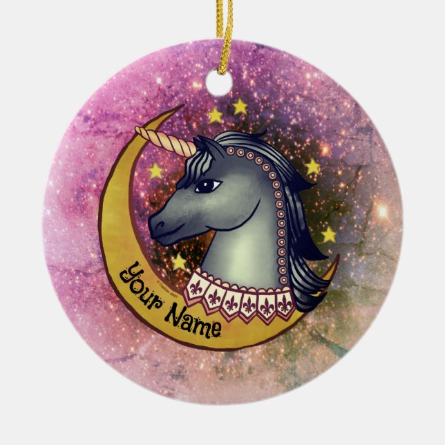 Black Unicorn Moon Ceramic Ornament (Front)