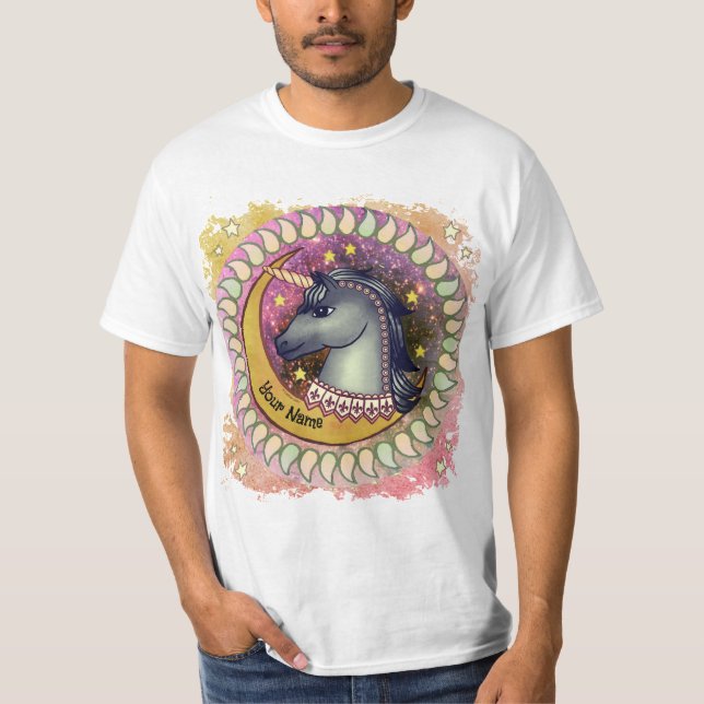 Black Unicorn Moon  T-Shirt (Front)