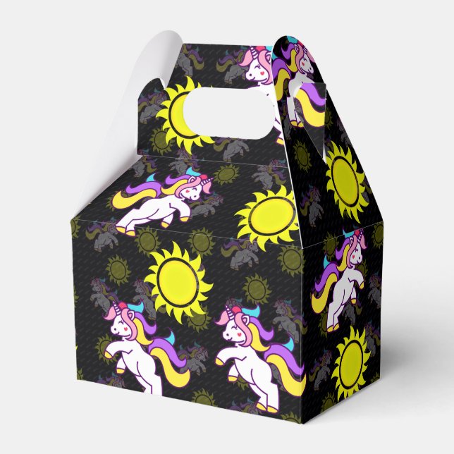Black Unicorn Pattern Design Favor Box (Front Side)