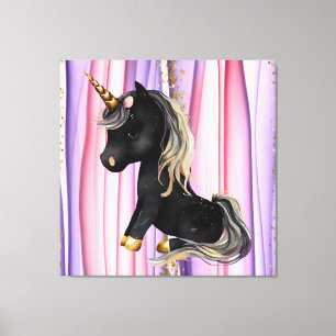 Black Unicorn Pink Ears Canvas Print