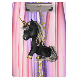 Black Unicorn Pink Ears Clipboard