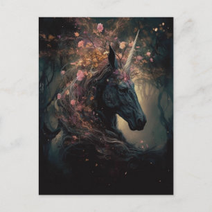 Black Unicorn Pink Flowers Postcard
