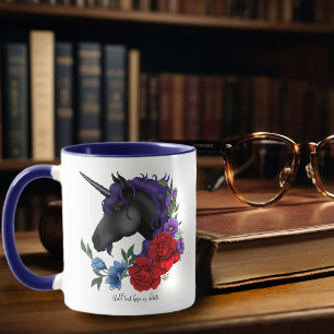 Black Unicorn Purple Midnight Garden Flowers Mug