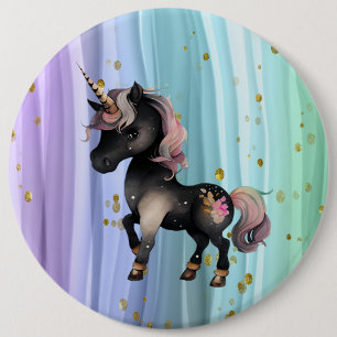 Black Unicorn Purple Pink Tail  6 Inch Round Button