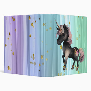 Black Unicorn Purple Pink Tail Binder