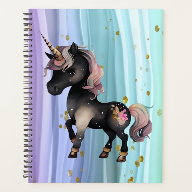 Black Unicorn Purple Pink Tail Planner (Front)