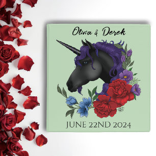 Black Unicorn Purple Red Sage Flowers Binder