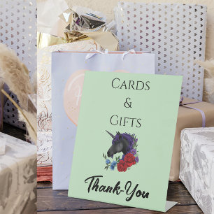 black Unicorn Purple Red Sage Flowers Cards & Gift Pedestal Sign