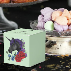 Black Unicorn Purple Red Sage Flowers Favor Box