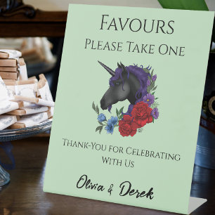 Black Unicorn Purple Red Sage Flowers  Favour Pedestal Sign