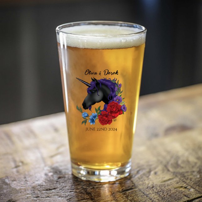 Black Unicorn Purple Red Sage Flowers Glass (Creator Uploaded)