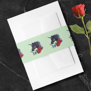 Black Unicorn Purple Red Sage Flowers Invitation Belly Band