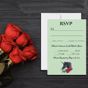 Black Unicorn Purple Red Sage Flowers RSVP Card