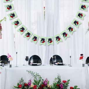 Black Unicorn Purple Red Sage Flowers Wedding Bunting Flags