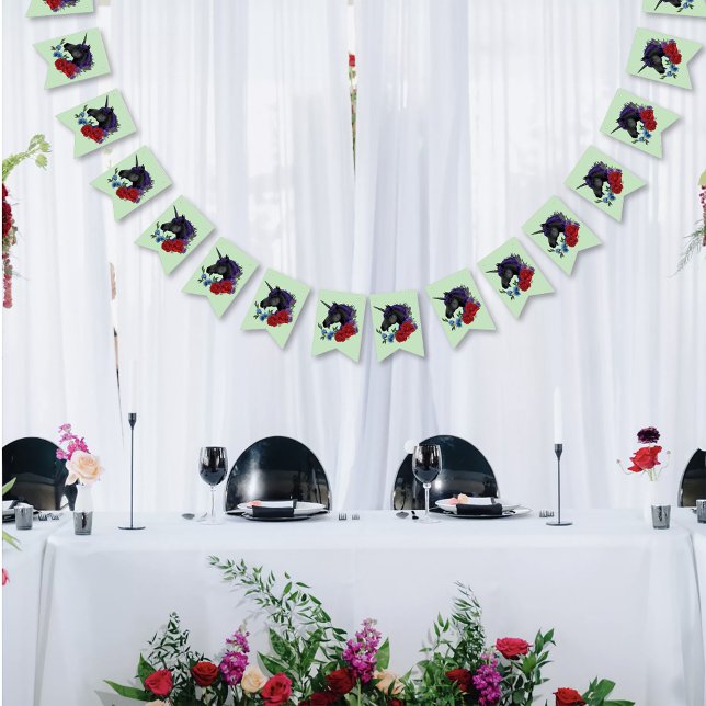 Black Unicorn Purple Red Sage Flowers Wedding Bunting Flags (Creator Uploaded)