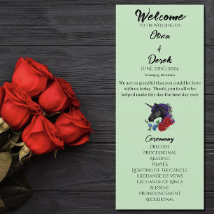 Black Unicorn Purple Red Sage Flowers Wedding Program