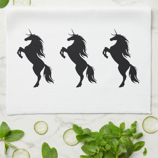 Black Unicorn Silhouette Kitchen Towel (Folded)