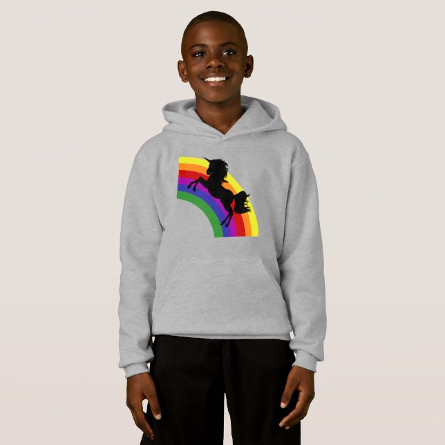 Black Unicorn Silhouette Rainbow Boys Hoodie (Front Full)