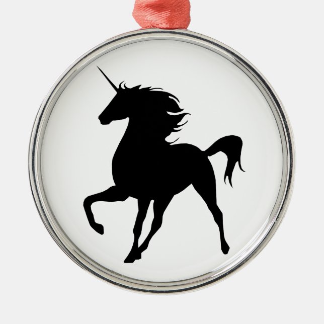 Black Unicorn Silhouette Round Ornament (Front)