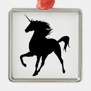 Black Unicorn Silhouette Square Ornament