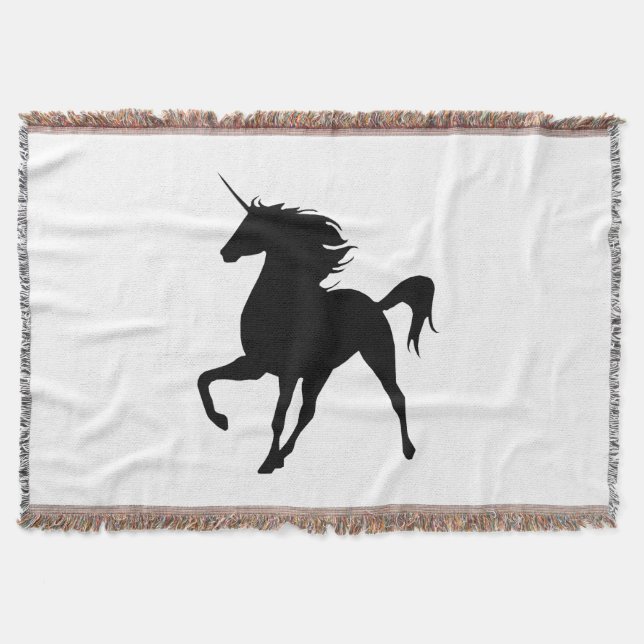Black Unicorn Silhouette Throw Blanket (Front)