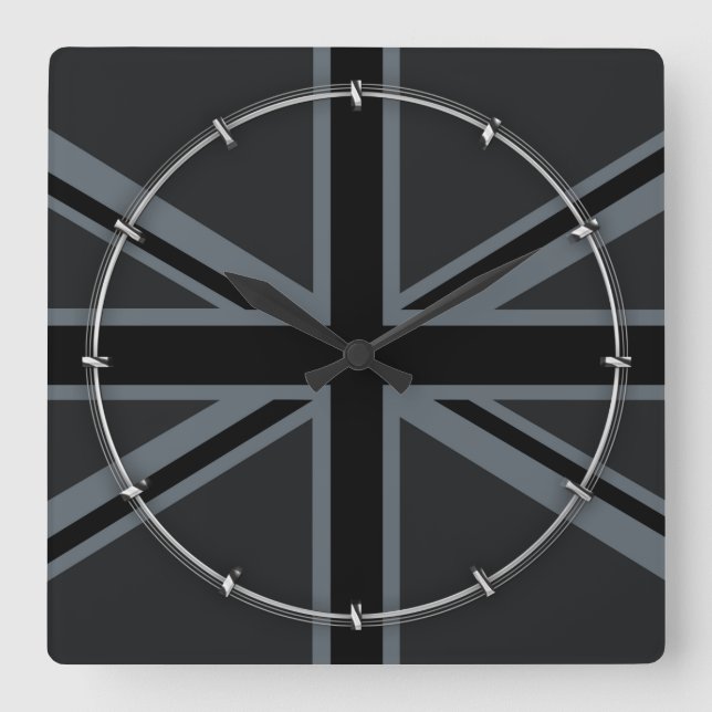 Black Union Jack Flag Design Decor Square Wall Clock (Front)