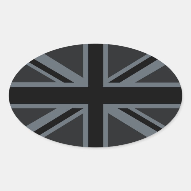 Black Union Jack Flag Design Oval Sticker (Front)