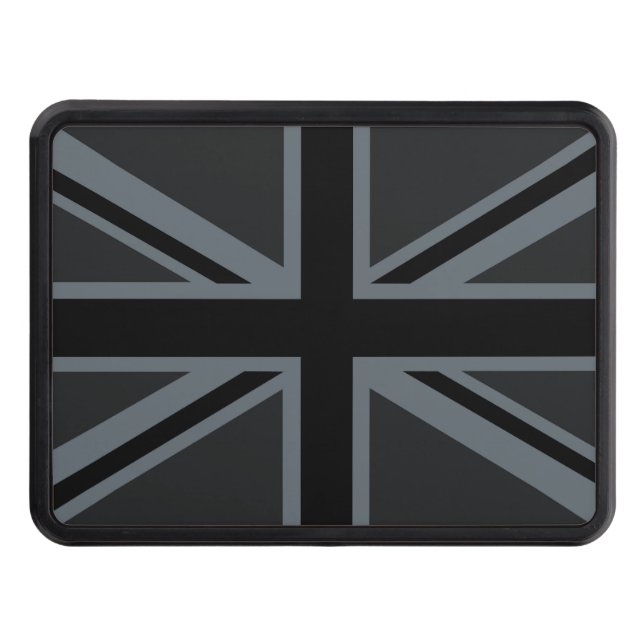 Black Union Jack Flag Design Trailer Hitch Cover (Front)
