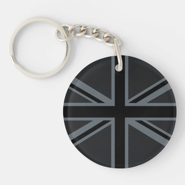 Black Union Jack UK Flag Design Keychain (Front)