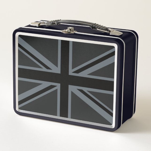 Black Union Jack UK Flag Design Metal Lunch Box (Front)