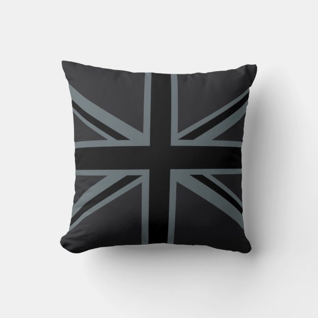 Black Union Jack UK Flag Design Throw Pillow (Front)
